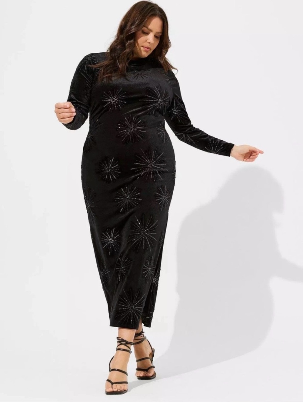 TORRID MAXI BEADED EMBROIDERY VELVET MOCK NECK DRESS 2X (18/20) NWT